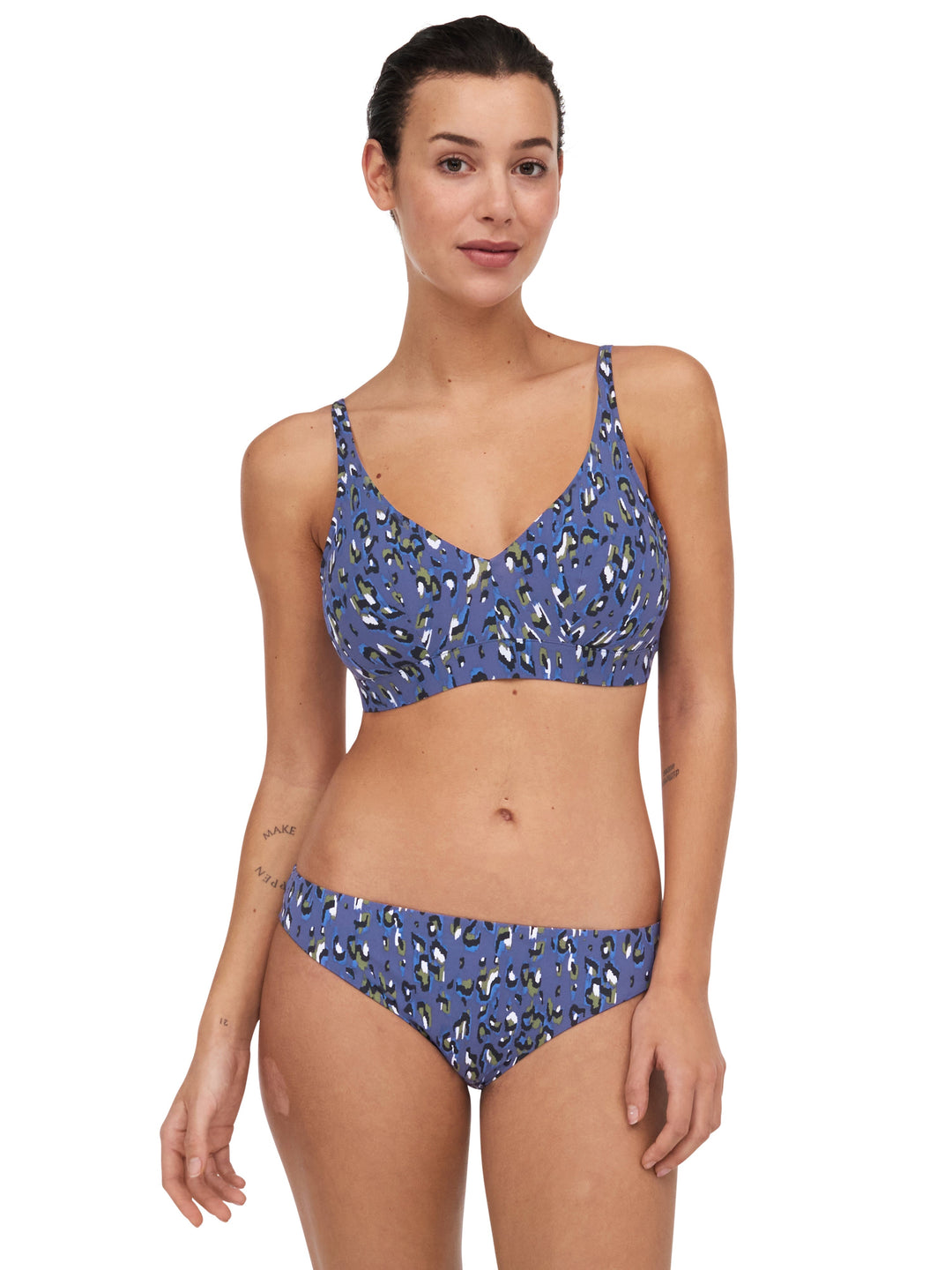 Chantelle Swimwear Eos Wirefree Plunge T-Shirt Bikini - Blue Leopard Plunge Bikini Chantelle 