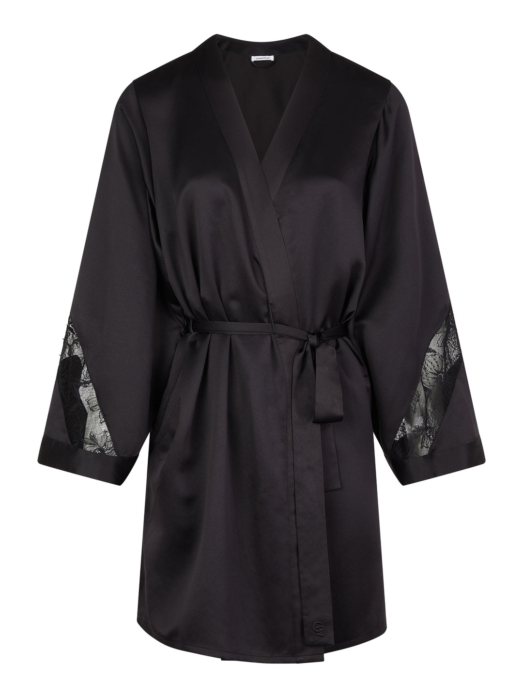 Chantelle - Robe déshabillée noire kimono orchidées Chantelle