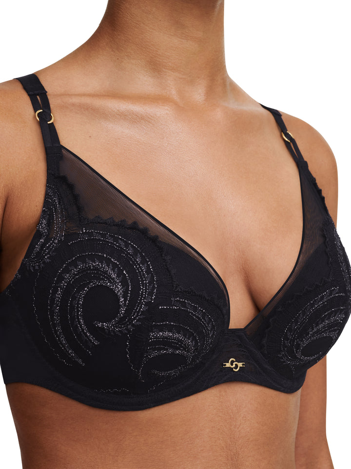 Chantelle - Mystic Dream Plunge T-Shirt Bra Black  /  Silver Lurex