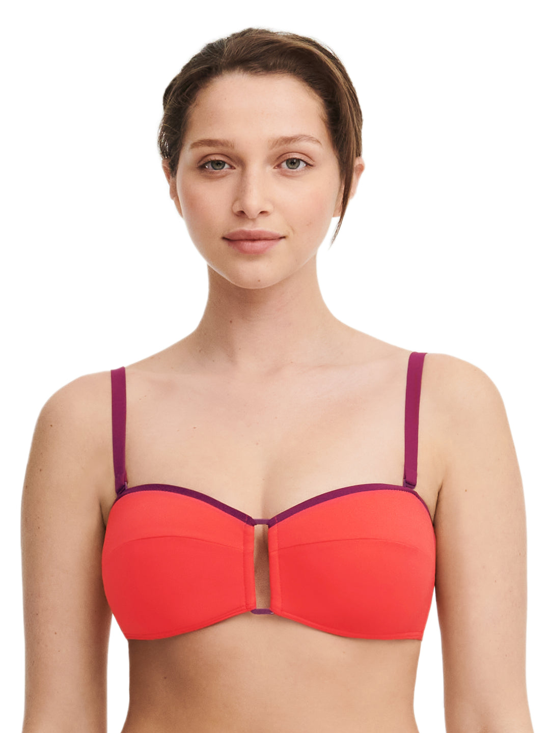 Chantelle 泳衣 - 正品无钢圈抹胸间隔比基尼红色/橙色