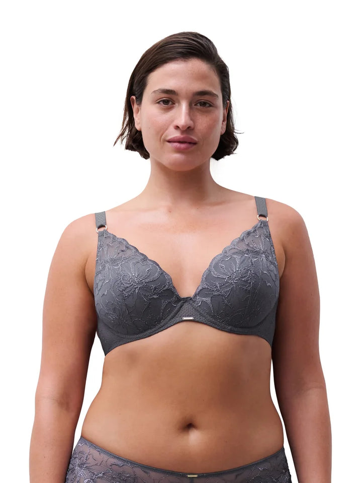 Chantelle - Fleurs Plunge T-Shirt Bra Fancy Grey