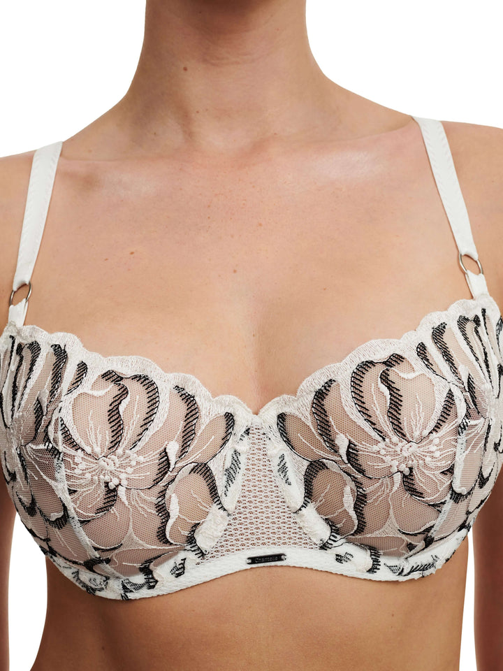Chantelle - Fleurs Half-Cup Balcony Bra Milk / Black