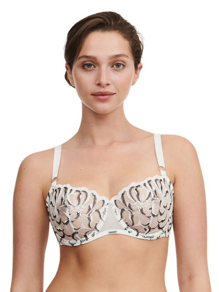 Chantelle - Fleurs Half-Cup Balcony Bra Milk / Black