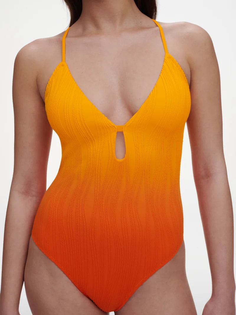 Chantelle Swimwear - Swim One Size Wirefree Plunge T-Shirt Swimsuit Sunrise Tie & Dye
