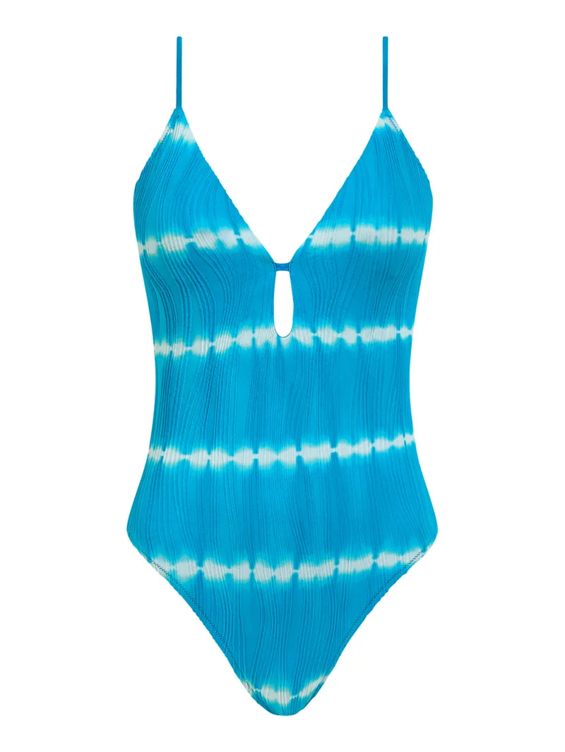 Chantelle Swimwear - Swim One Size Wirefree Plunge T-Shirt Swimsuit Blue Shibori