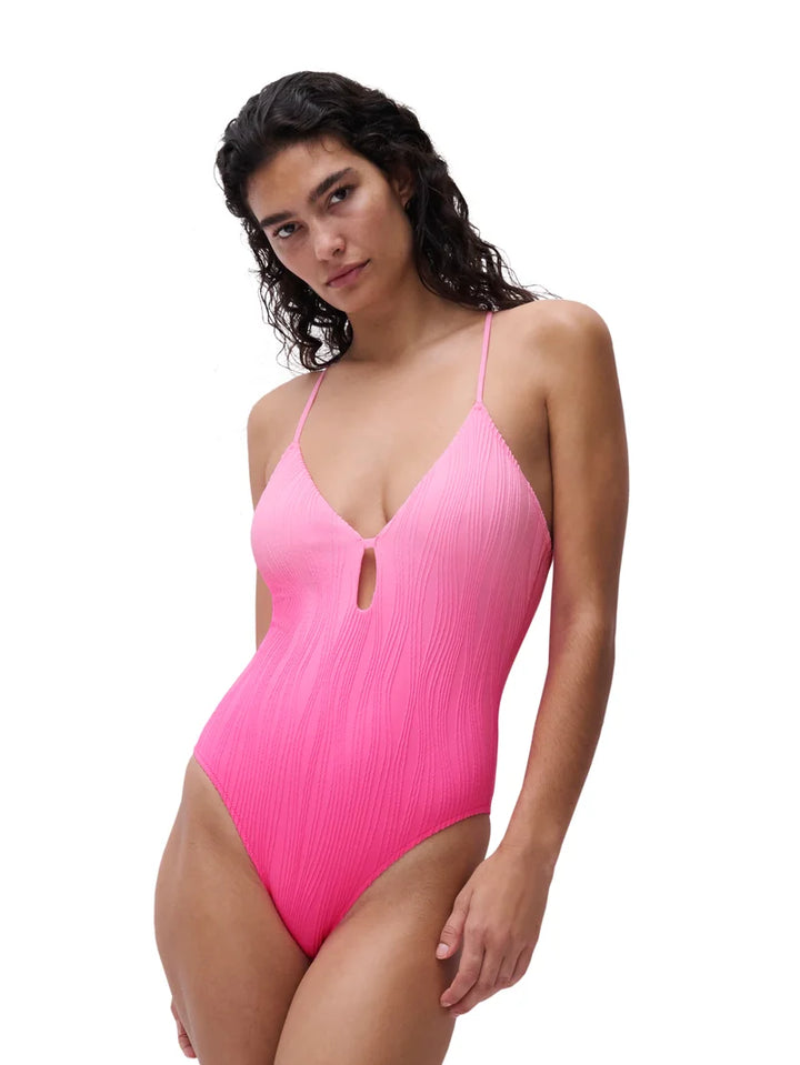 Chantelle Swimwear - Swim One Size Wirefree Plunge T-Shirt Swimsuit Pink Tie And Dye