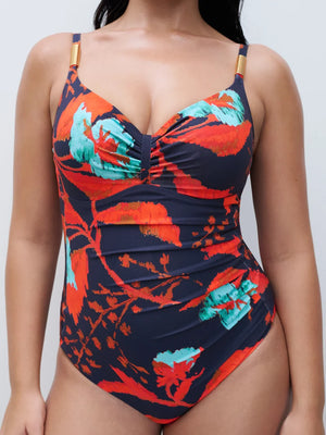 Chantelle Swimwear - Icon Covering Underwired Swimsuit Ink Flowers