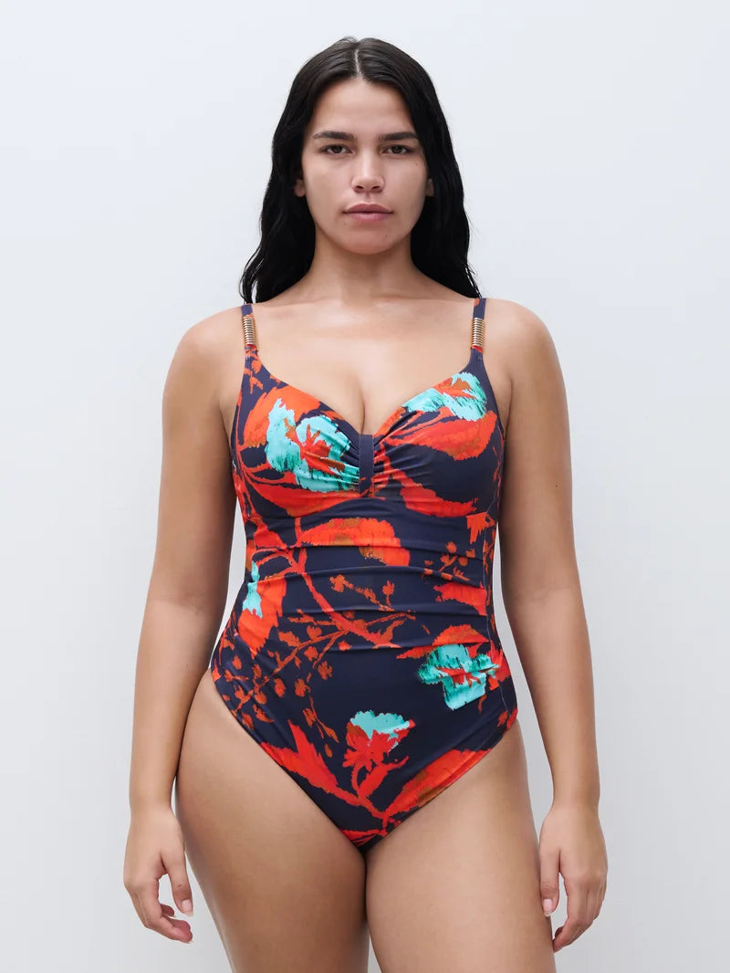 Chantelle Swimwear - Icon Covering Underwired Swimsuit Ink Flowers