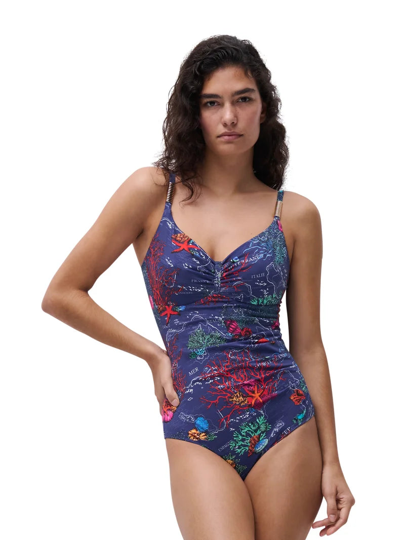 Chantelle Swimwear - Icon Covering Underwired Swimsuit Dark Mediterranean