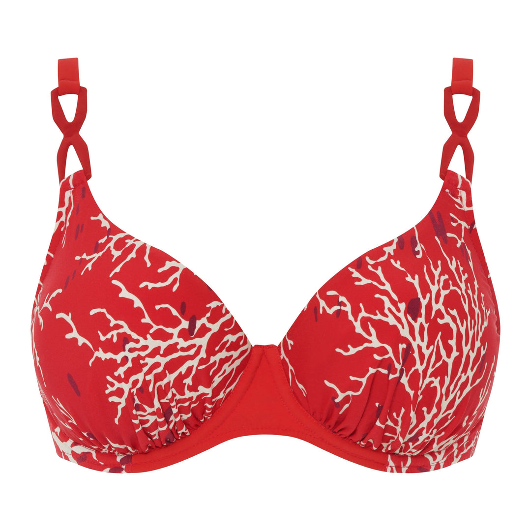 Chantelle Maillots de bain - Haut de bikini couvrant à armatures Atlantis Bikini à bonnets emboîtants rouge corail Chantelle Maillots de bain