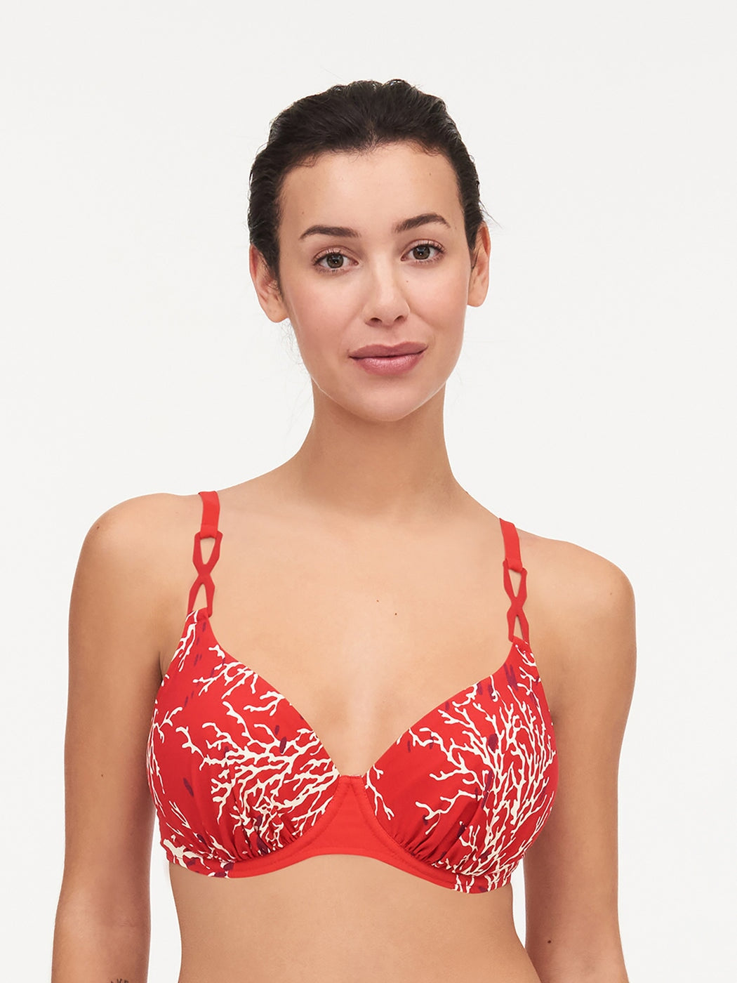 Chantelle Trajes de baño - Top de bikini con aros que cubre Atlantis Bikini de copa completa de coral rojo Chantelle Trajes de baño