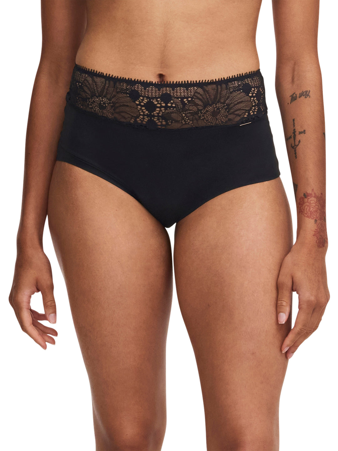 Chantelle Life High Waist Lace Brief - Black Full Brief Chantelle 