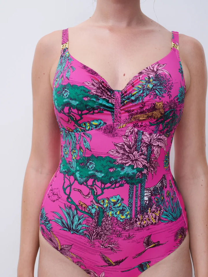 Chantelle Swimwear - Sauvage Covering Underwired Swimsuit Pink Jungle