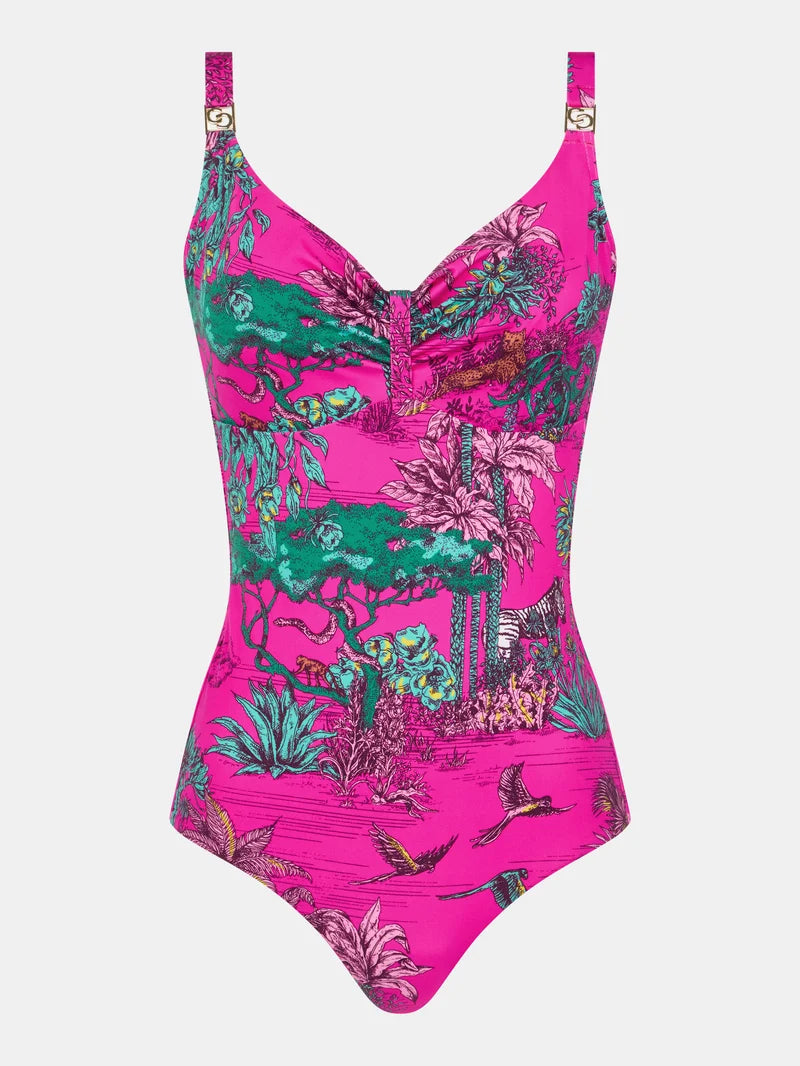 Chantelle Swimwear - Sauvage Covering Underwired Swimsuit Pink Jungle