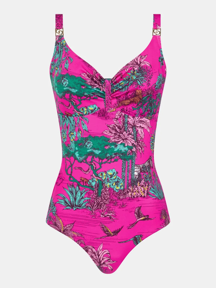 Chantelle Swimwear - Sauvage Covering Underwired Swimsuit Pink Jungle