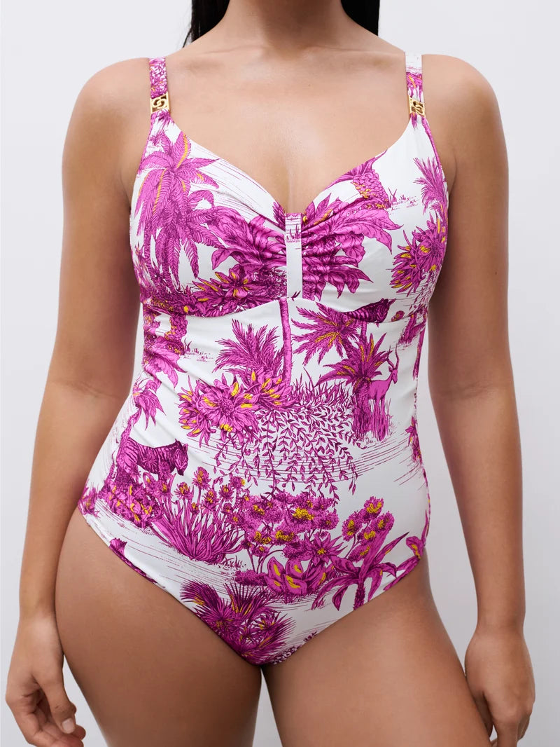 Chantelle Swimwear - Sauvage Covering Underwired Swimsuit White Jungle