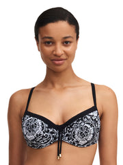Chantelle Swimwear - Flowers Covering Underwired Bra (Adjustable) Black Flowers Full Cup Bikini Chantelle Swimwear 