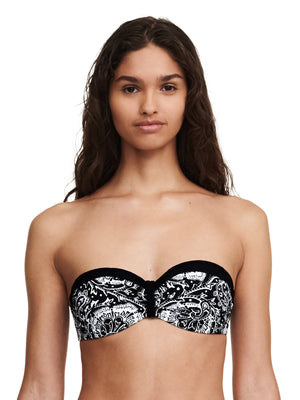 Chantelle Swimwear Flowers Bandeau Underwired Bra - Black Flowers Bandeau Bikini Chantelle 