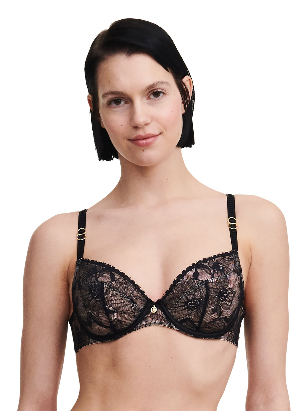 Chantelle - Reggiseno coprente con ferretto Orchidee Reggiseno nero a coppa intera Chantelle