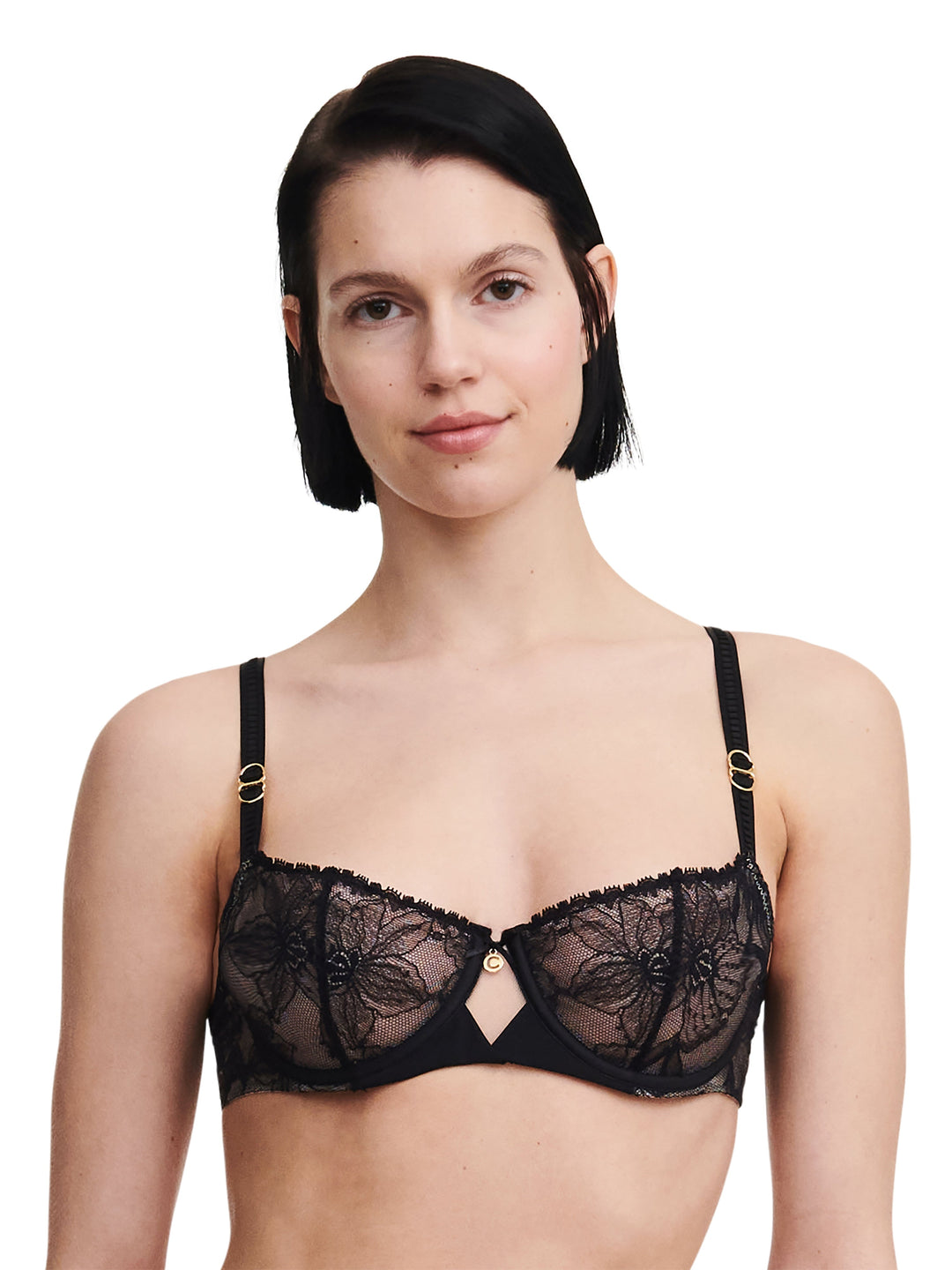 Chantelle - Orchids Half-Cup Balcony Bra Black Half Cup Bra Chantelle 