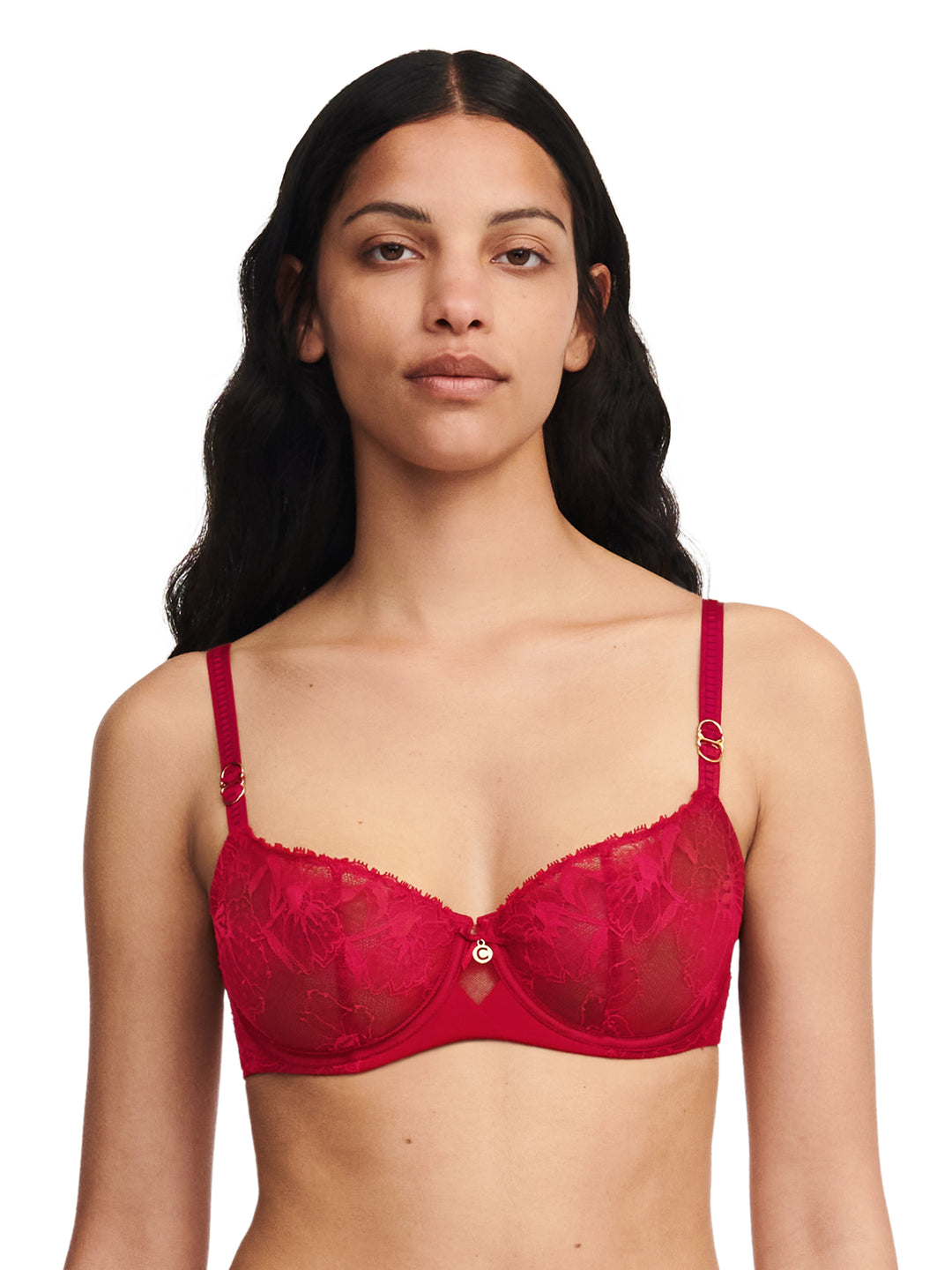 Chantelle - Reggiseno a balconcino mezza coppa Orchidee Rosso Passione