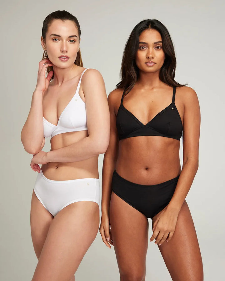 Nudea - Organic Cotton Easy Does It Bralette 2 Pack Black & White