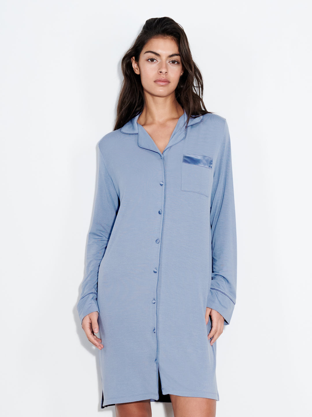 Femilet - Camicia da notte Daisy maniche lunghe Borneo Blu