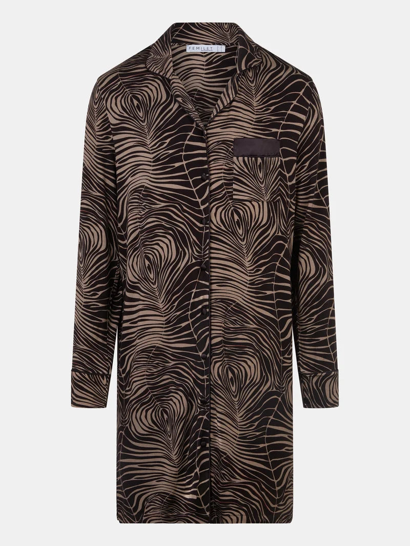 Femilet - Daisy Nightgown Long Sleeves Zebra Leaves