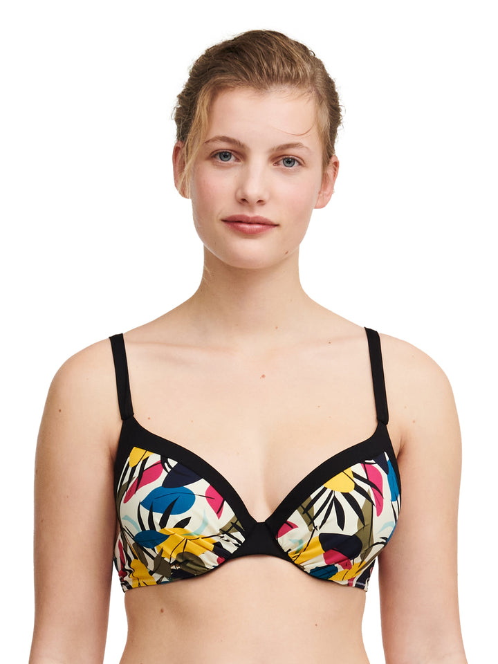 Femilet Bademode – Honduras T-Shirt-Bikini mit tiefem Ausschnitt, mehrfarbiger Blätter-Bikini mit tiefem Ausschnitt, Femilet Bademode