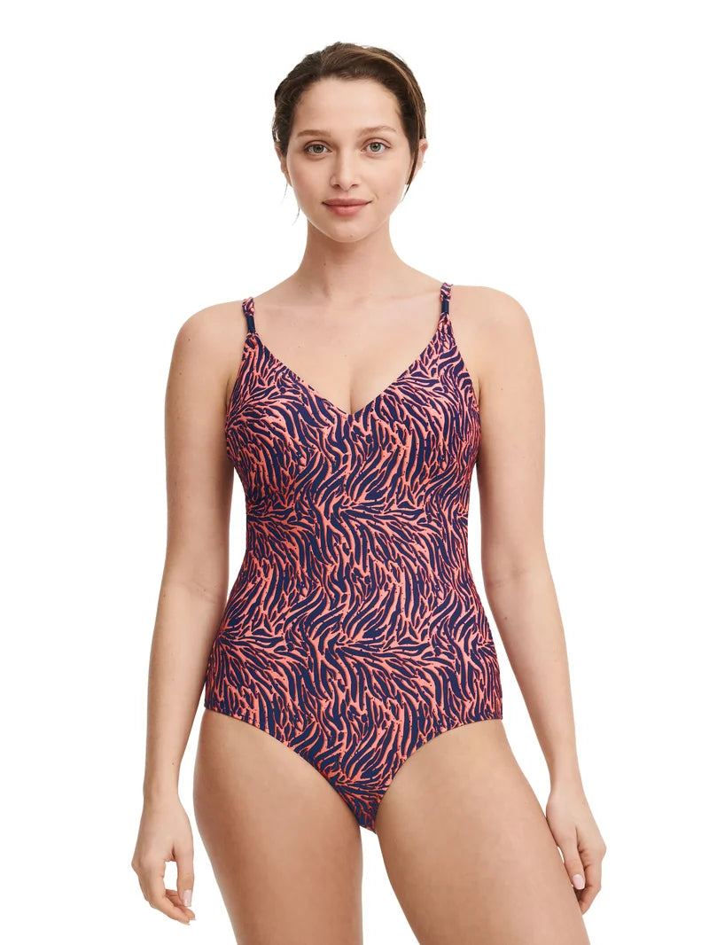 Femilet Swimwear - Tidra Wirefree Plunge T-Shirt Swimsuit Zebra