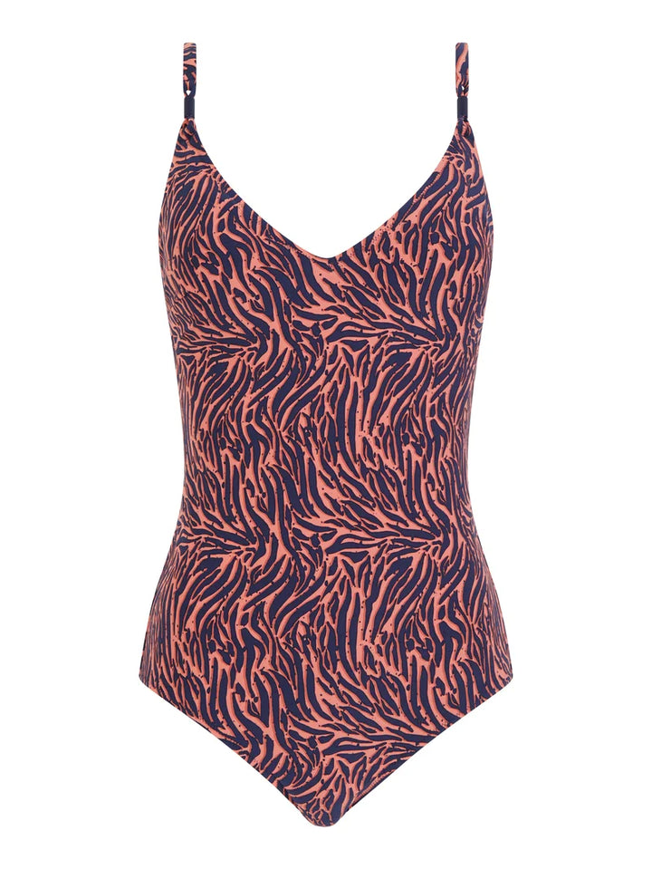 Femilet Swimwear - Tidra Wirefree Plunge T-Shirt Swimsuit Zebra