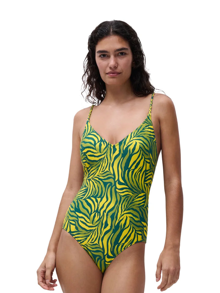 Femilet Swimwear - Tidra Wirefree Plunge T-Shirt Swimsuit Yellow Jungle
