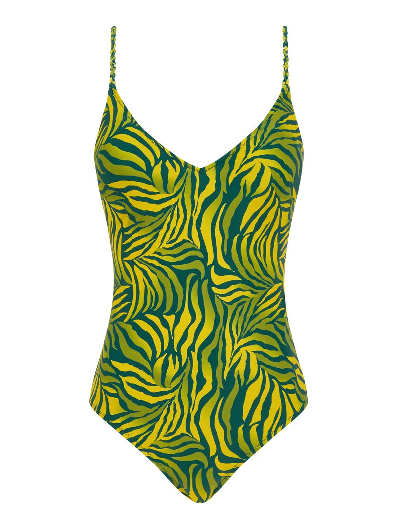Femilet Swimwear - Tidra Wirefree Plunge T-Shirt Swimsuit Yellow Jungle