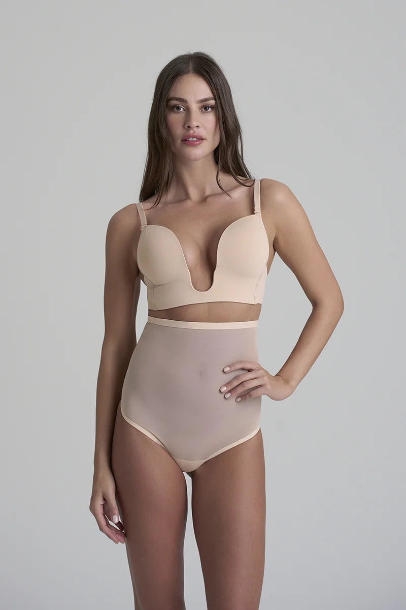 ByeBra - Forming Tulle Shapewear Mid Support Forming Tulle High Waist Thong Beige