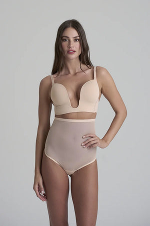 ByeBra - Forming Tulle Shapewear Mid Support Forming Tulle High Waist Thong Beige