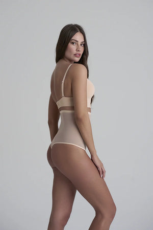 ByeBra - Forming Tulle Shapewear Mid Support Forming Tulle High Waist Thong Beige