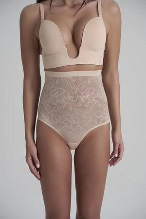 ByeBra - Lacy Shapewear Lacy High Waist Shaping Brief Beige