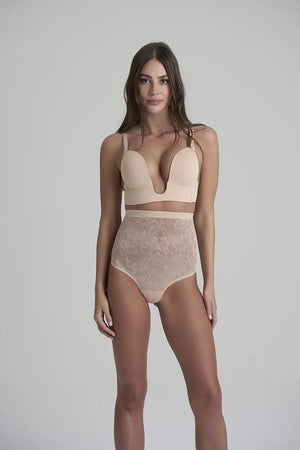 ByeBra - Lacy Shapewear Lacy High Waist Shaping Thong Beige