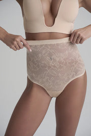 ByeBra - Lacy Shapewear Lacy High Waist Shaping Thong Beige
