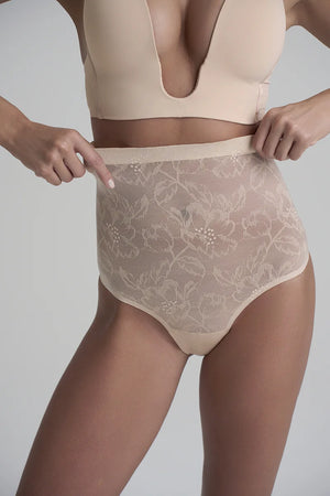 ByeBra - Lacy Shapewear Lacy High Waist Shaping Thong Beige