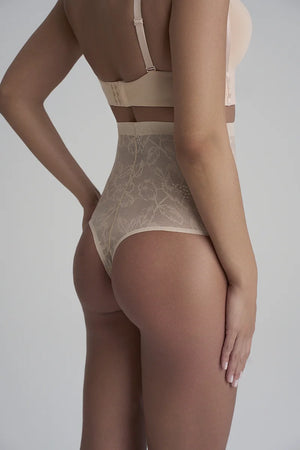 ByeBra - Lacy Shapewear Lacy High Waist Shaping Thong Beige