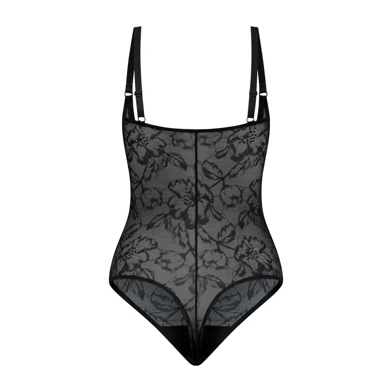 ByeBra - Lacy Shapewear Lacy Open Bust Bodysuit Black