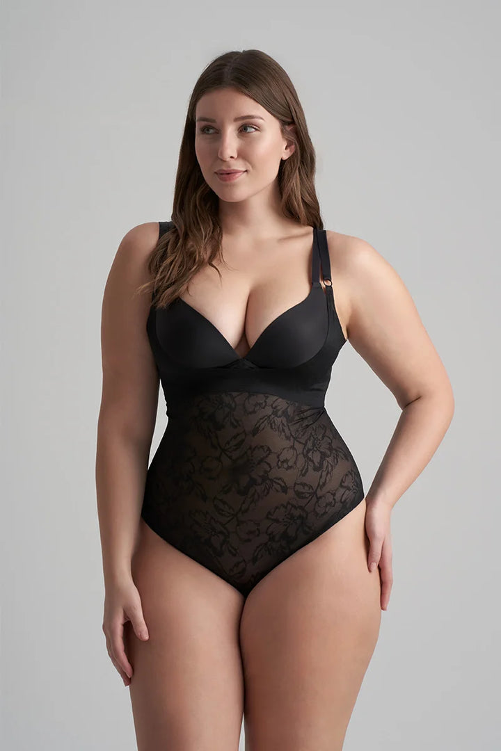 ByeBra - Lacy Shapewear Lacy Open Bust Bodysuit Black
