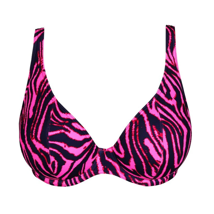 PrimaDonna Swimwear - Malabo Padded Plunge Bikini Top Hot Pink Zebra