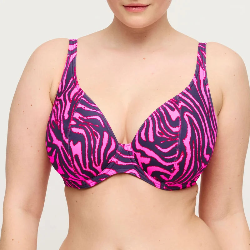 PrimaDonna Swimwear - Malabo Padded Plunge Bikini Top Hot Pink Zebra
