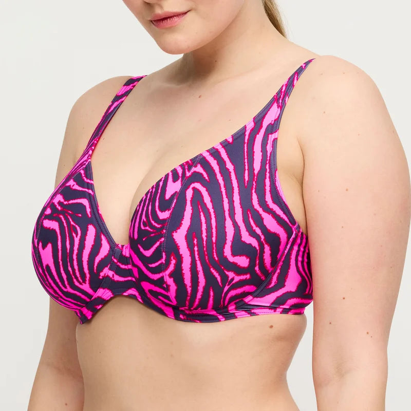 PrimaDonna Swimwear - Malabo Padded Plunge Bikini Top Hot Pink Zebra