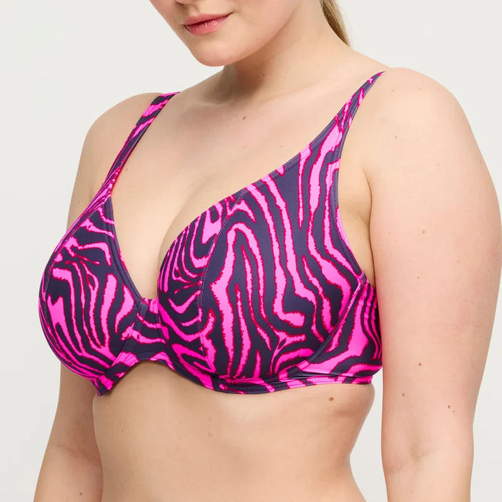 PrimaDonna Swimwear - Malabo Padded Plunge Bikini Top Hot Pink Zebra