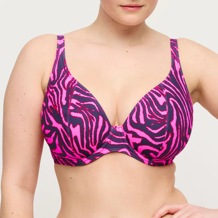 PrimaDonna Swimwear - Malabo Padded Plunge Bikini Top Hot Pink Zebra