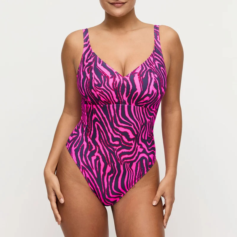 PrimaDonna Swimwear - Malabo Plunge Swimsuit Wireless Hot Pink Zebra