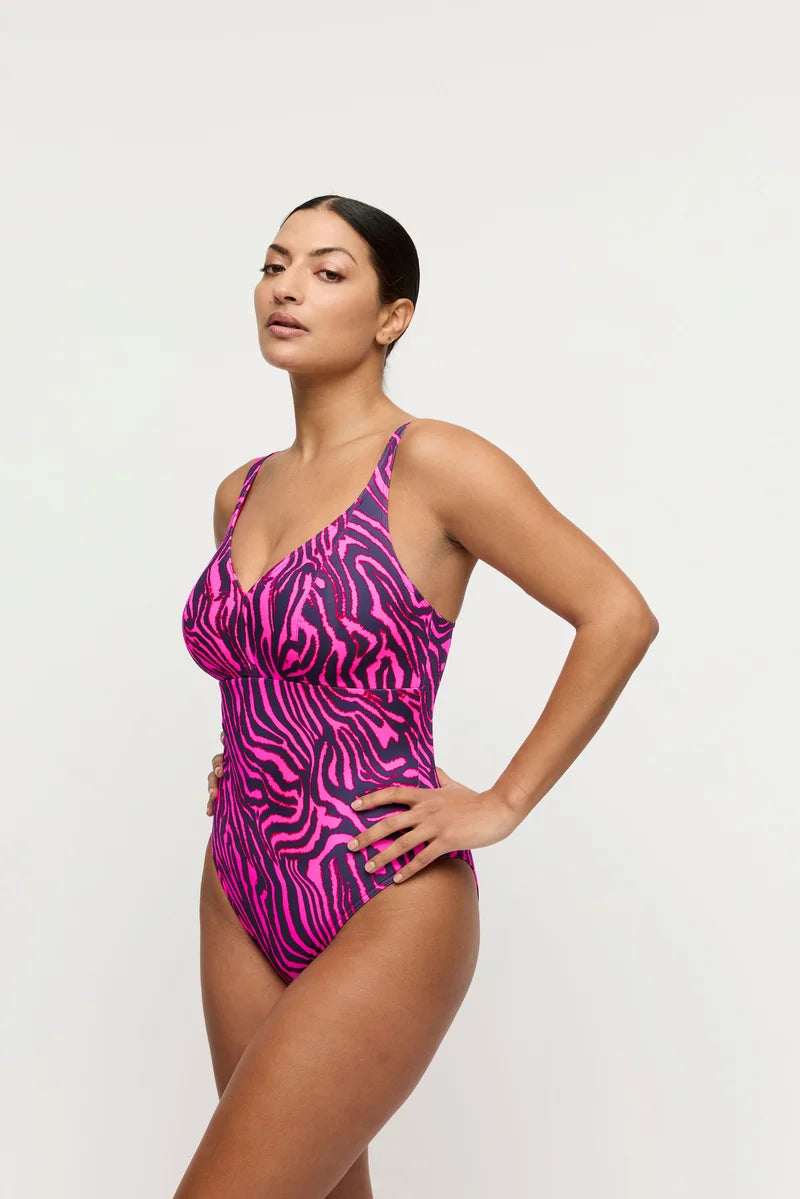PrimaDonna Swimwear - Malabo Plunge Swimsuit Wireless Hot Pink Zebra